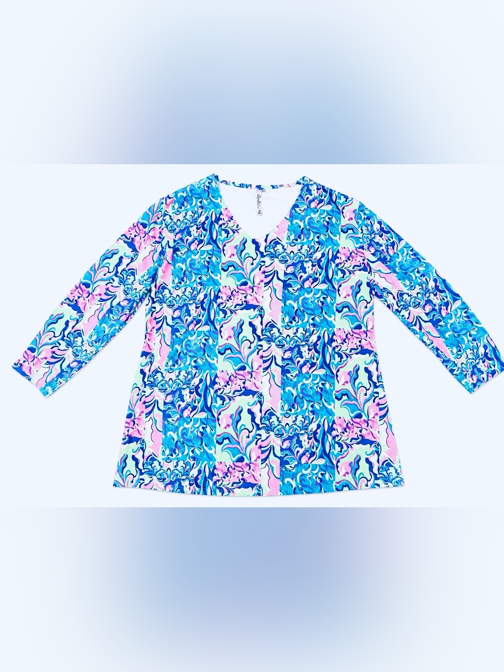 Lulu-B Blue & Pink Patterned V-Neck Tunic Top